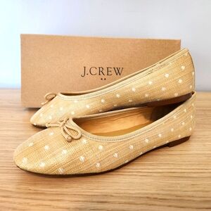 NIB J.Crew Woven Polka Dot Raffia Ballet Flats Sz 8.5